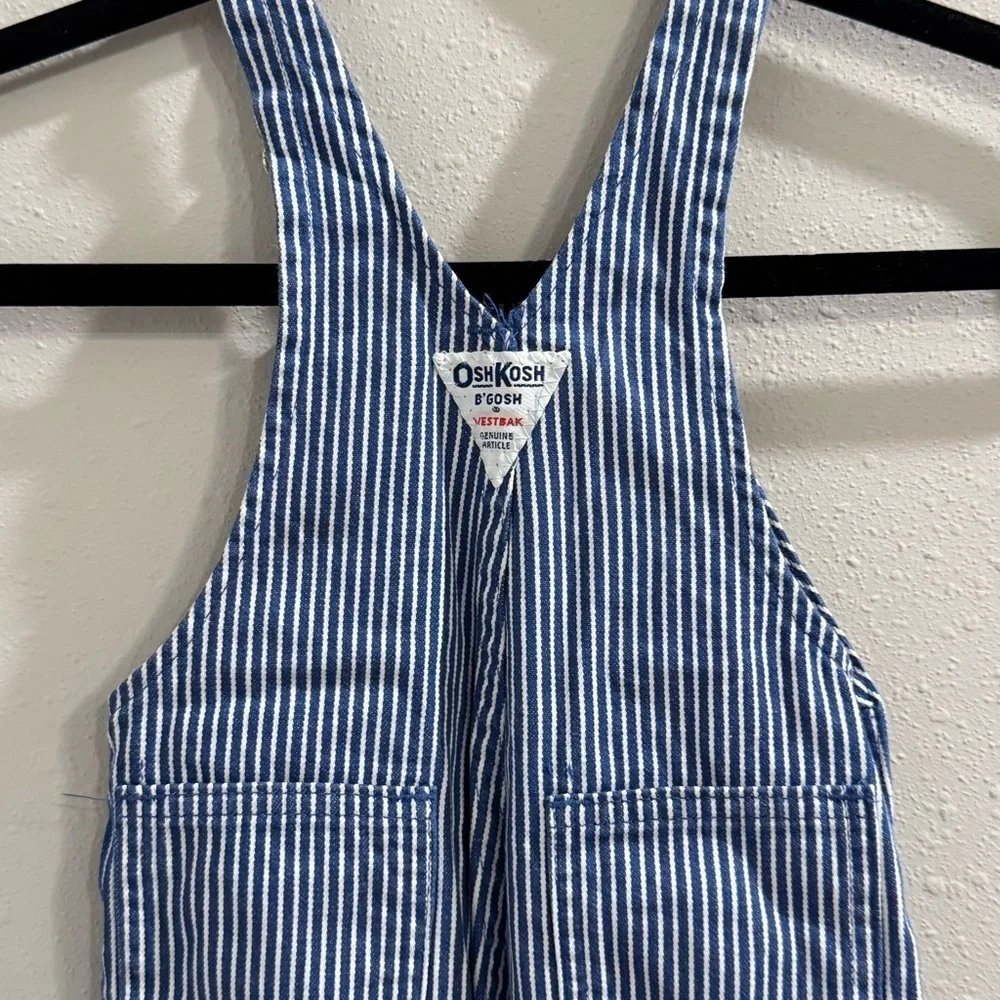 OshKosh B’Gosh Vintage Size 24M Blue Striped 90s Overalls Made In USA Paper Tag